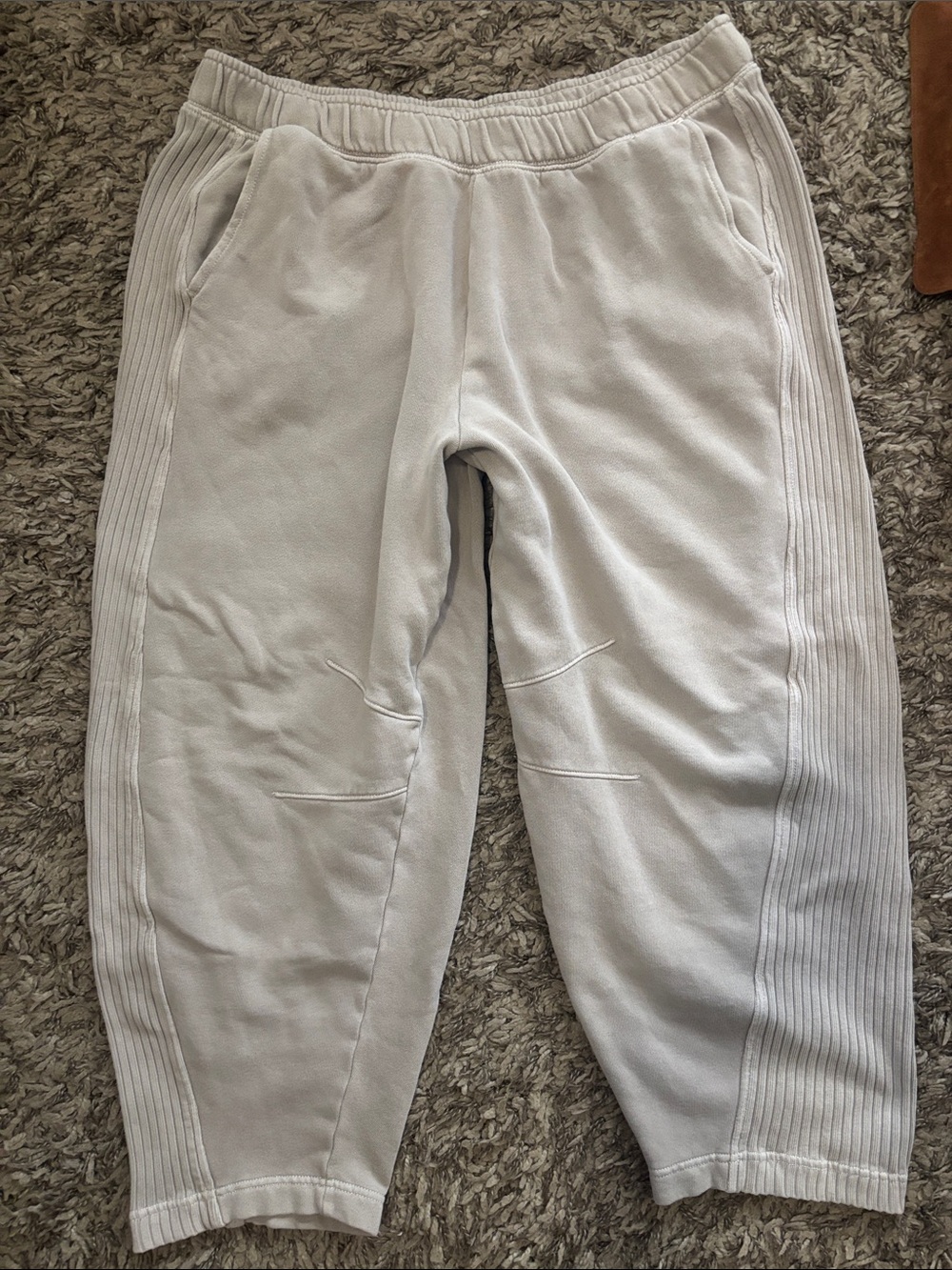 aerie Taupe Oversized Barrel Sweatpants with Ribbed Side Panels